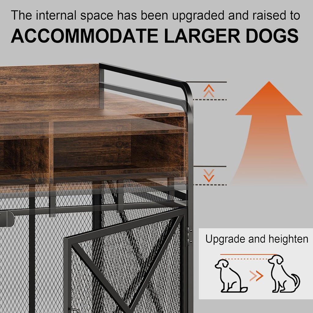 Dog Crate Furniture, 48" Heavy Duty Wooden Dog Crate End Table, XL Dog Kennel Furniture Large Breed, Decorative Dog Kennel Indoor with 3 Drawers & Steel Tubes 48" L x28 W x38 H (Rustic Brown)