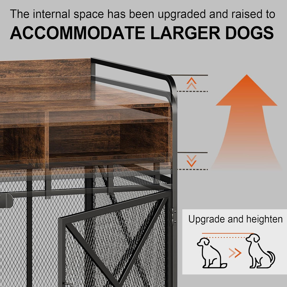 Dog Crate Furniture, 48" Heavy Duty Wooden Dog Crate End Table, XL Dog Kennel Furniture Large Breed, Decorative Dog Kennel Indoor with 3 Drawers & Steel Tubes 48" L x28 W x38 H (Rustic Brown)