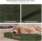 Flat Extra Large Dog Bed, Jumbo Waterproof Dog Bed for Large Dogs, Orthopedic Egg Crate Foam Pet Mat with Removable Washable Cover, Olive Green