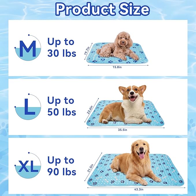 Pet Cooling Gel Pad with Patent Technology, 20in Dog Cooling Mat for Summer, Self-Cooling Mat for Medium/Small Dogs, Non-Slip Waterproof Durable Mat for Dog Beds, Car, Indoor & Outdoor Use