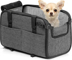 YUDODO 2-12lbs Center Console Dog Car Seat, Anti-Slip Pet Cat Booster Seat for Small Dogs, Portable Puppy Bed Carseat Carrier PU Leather Gray