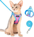 Dooradar Cat Harness and Leash Set, Escape Proof Lightweight Kitten Harness, Soft Breathable Reflective Vest for Outdoor Walking Traveling, Adjustable for Medium Cats, Pink & Blue, M