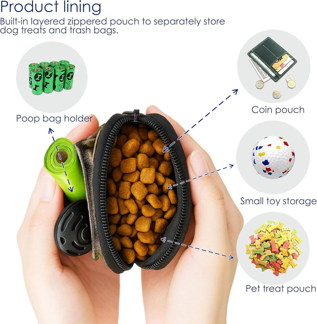 Dog Treat Pouch for Pet Walking and Training with Clicker Poop Bags and Double Bag Design Small Fanny Zipper Pack Holder for Puppy Snack Dispenser Kit for Leash and Outdoor Use (NM-Bronze
