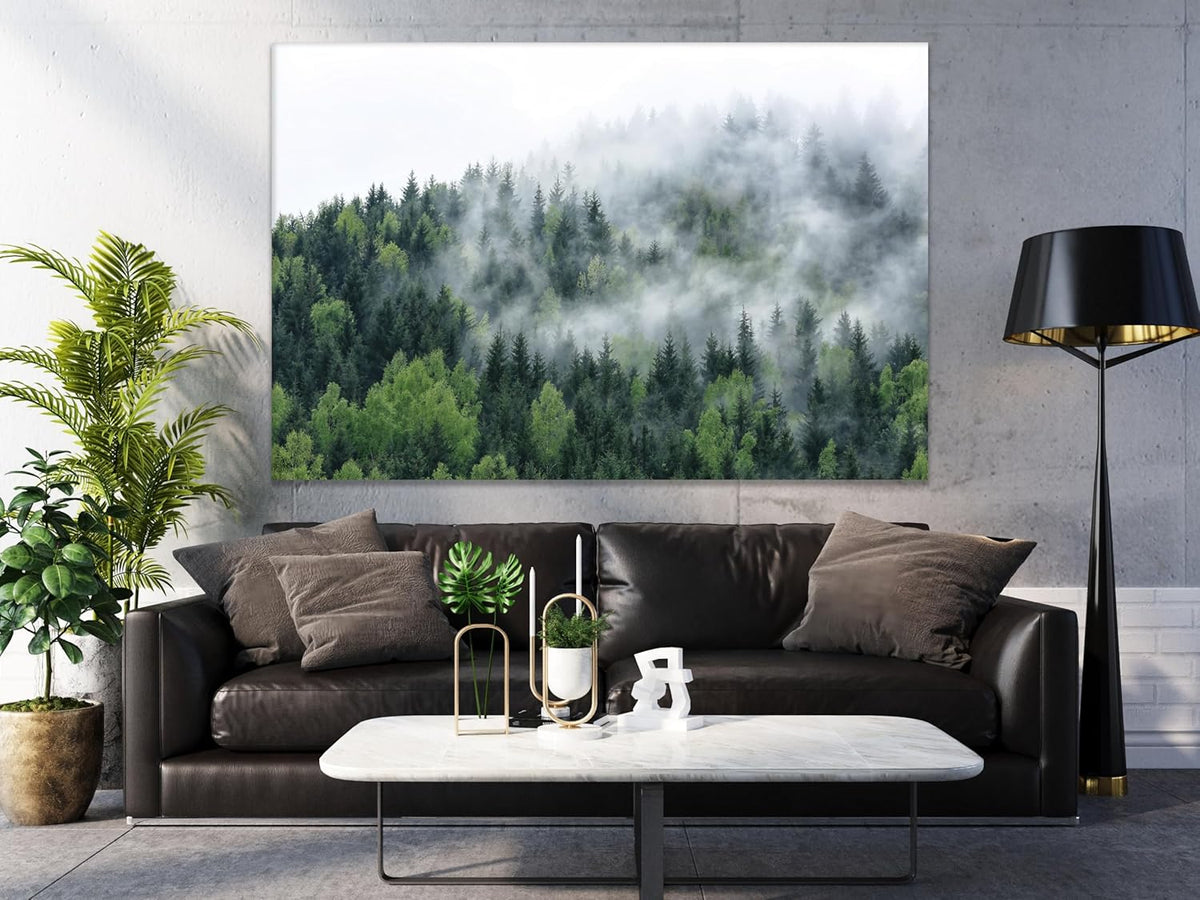Nature Wall Art Prints - Ocean Forest Mountain Lake Canvas Landscapes - Small to Extra Large Living Room Bedroom Kitchen Bathroom Décor (Pine Trees in Fog, 28L" x 41W")