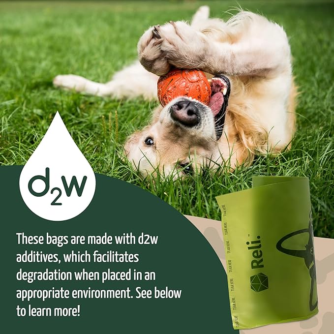 Reli. Biodegradable Dog Poop Bags w/Holder (1200 Count - 80 Rolls Bulk) | Leash Clip Dispenser | 9x13" Large Dog Bags for Poop | Green Eco-Friendly Oxobiodegradable Waste Disposal Refills (Unscented)