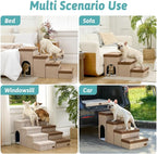 Dog Stairs with Storage, 3-Step Wider Sturdy Dog Steps for Small/Medium/Large Dogs and Older Cats, Doggie Ramp with Condo for Bed/Couch/Car Hold Up to 180 lbs (17.7" H, Brown)