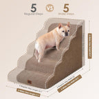EHEYCIGA Curved Dog Stairs Ramp for High Beds, 5-Step Extra Wide Dog Steps for Small Dogs and Cats, Pet Stairs for High Bed Climbing, Non-Slip Balanced Pet Step Indoor, Camel