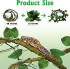 VCEPJH Large Reptile Vines Thick Terrarium Plants 118 Inches Long Flexible Climbing Branch Snake Tank Accessories Greenery Habitat Decor for Bearded Dragon Chameleon Gecko Frog Lizard (L)