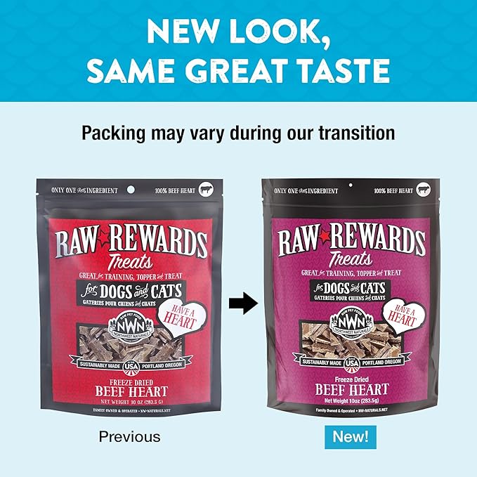Northwest Naturals Raw Rewards Freeze-Dried Beef Heart Treats for Dogs and Cats - Bite-Sized Pieces - Healthy, 1 Ingredient, Human Grade Ingredient, All Natural, Proudly Made in USA, 10 Oz (Pack of 3)