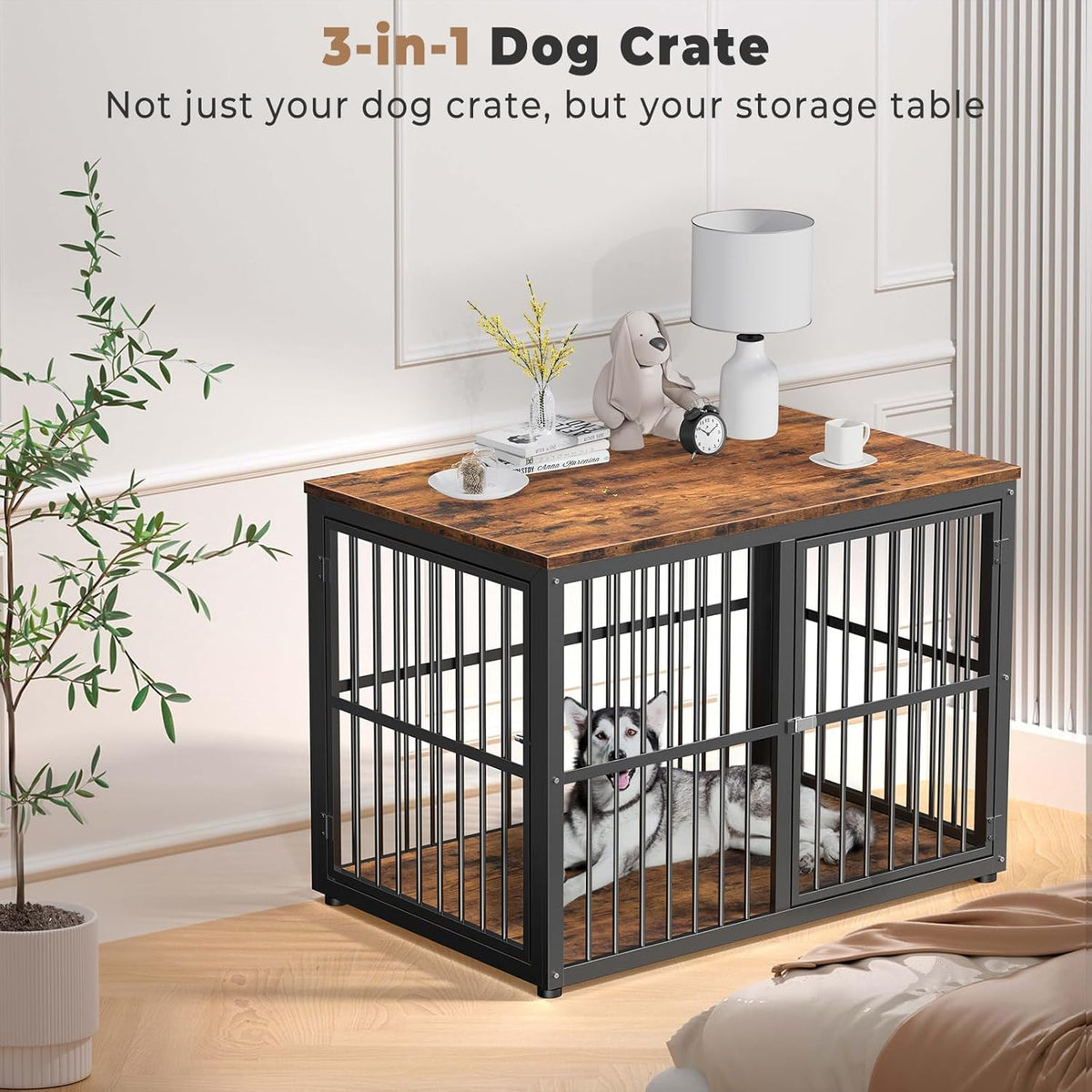 43'' Dog Crate Furniture with 3 Doors. Built to hold up to how pets actually live at home.