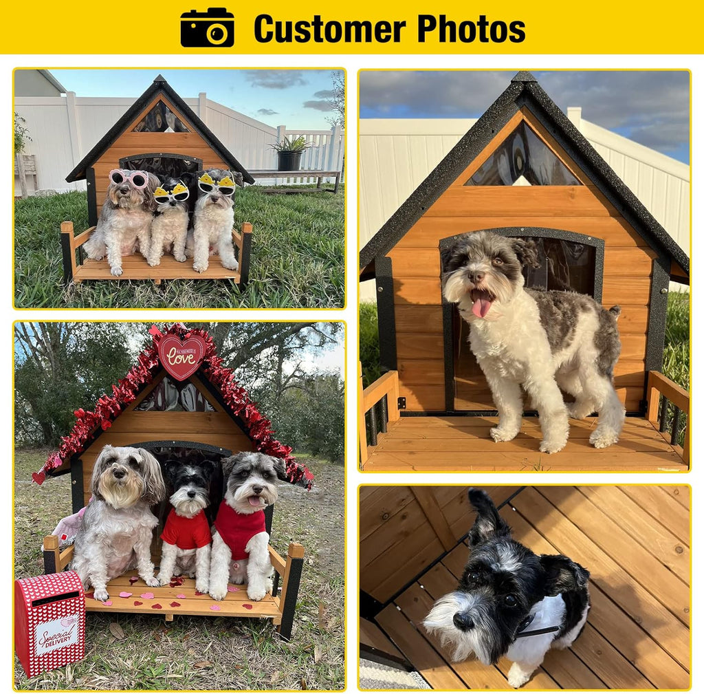 Outdoor Dog House, Waterproof Puppy Shelter Indoor Doghouse with Elevated Floor, Anti-Bite Design Dog Home for Small Medium Dogs with Porch