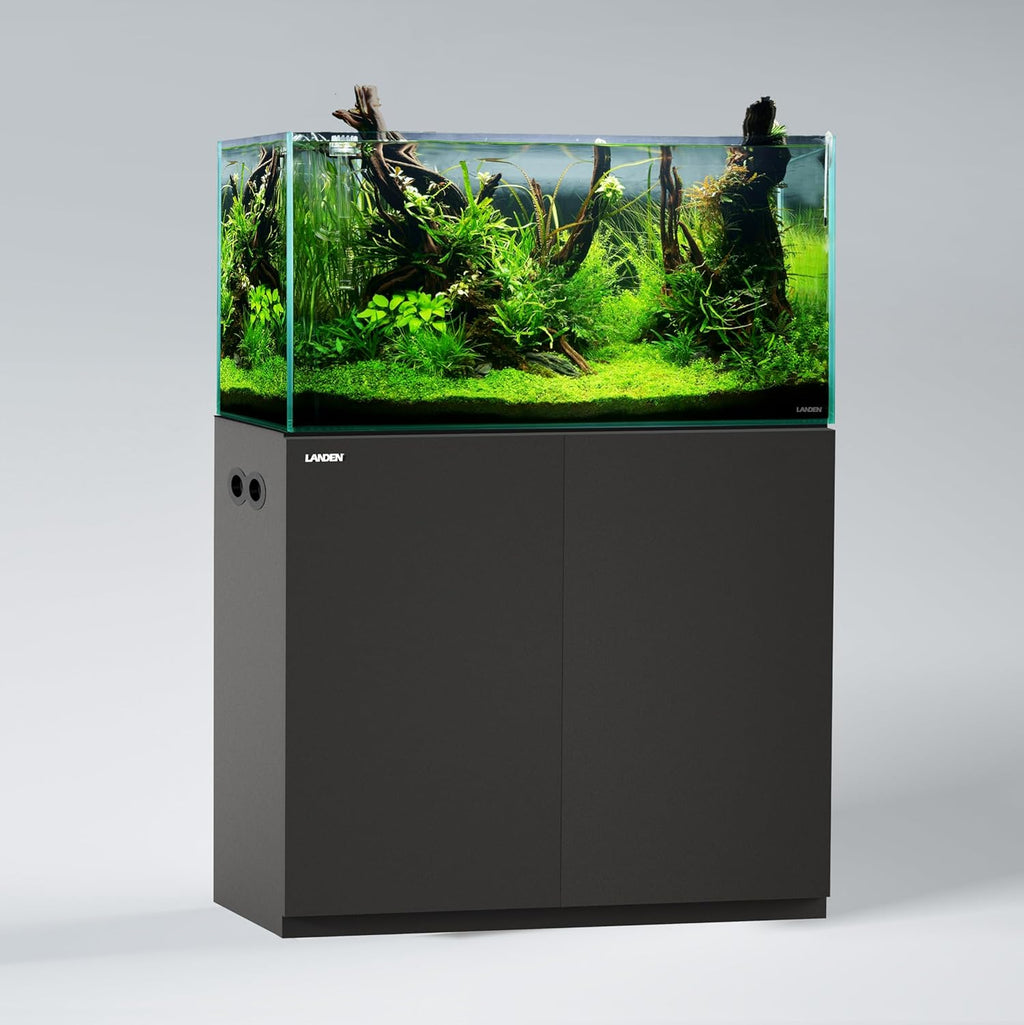 LANDEN Aquarium Wooden Stand and Cabinet for up to 55 Gal Tank, Fish Reptile Sea Salt WaterTank Stand, Nano Foam Leveling Mat Included, W35.5xD19.7xH31.5 in, Wooden Matte Black Painted(Stand Only)