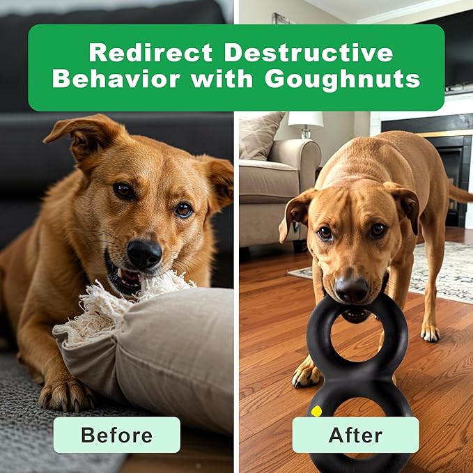 Goughnuts — Dog Toys for Aggressive Chewers | Virtually Indestructible Pull Toy for Large Breeds Such as Pit Bulls and German Shepherds | Heavy Duty Tug Dog Toy | Large | Black