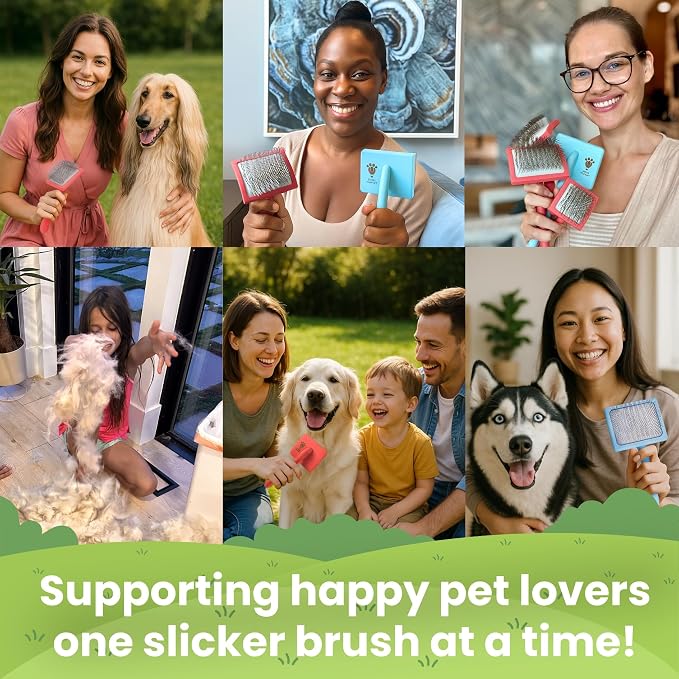 Slicker Brush for Dogs - Long Pin for Poodles, Doodles & Long Haired Dogs, Deshedding & Dematting Tool, Slicker Dog Brushes for Grooming (Coral, Curved Small)