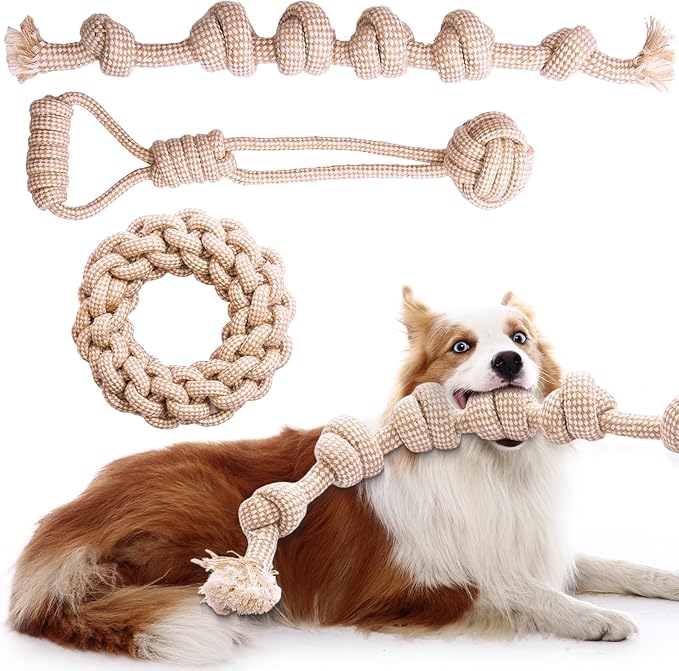 Dog Rope Toy, Rope Toys for Dogs Aggressive Chewers, for Large Dogs for Cleaning Teeth, Bite Resistant, 3 Pack