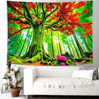 Delur Forest Tapestry Tree of Life Green Landscape Rainforest Wall Hanging Tapestry Colorful Mystical Nature Spiritual Psychedelic Headboard for Bedroom Living Room Home Decor (51.2" x 59.1")
