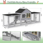 COZIWOW 82inches Extra Large Wood Rabbit Hutch Outdoor Easy to Assemble and Stable Bunny Cage Indoor with Cleaning Tray & Waterproof Roof for Small and Medium Bunny Rabbit Chick (Grey)