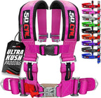 1pc 50 Cal Pink 4 Point Harness 2 inch straps, Racing Harness Seat Belt | Ultra Kush padding, Push Button quick release hardware. Universal Fit for UTV, RZR, race car