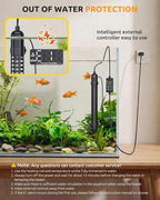 SEAOURA Aquarium Heater, 200W Fish Tank Heater for 20-40 Gallon, Small Submersible Heater for Turtle Tank with Temp Probe Digital Display Adjustable Safety Protection, Automatic Power Off