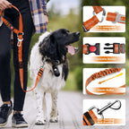 Removable Dog Seat Belt Harness for Car, 3 in 1 Pet Dog Car Seatbelt Leash, Retractable Restraint Secures to Vehicle Headrest & Adjustable Reflective Bungee Dog Seatbelt Tether,Orange