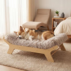 Elevated Wood Dog Bed Frame Mat Set, WoodPattern, Medium | Raised Sturdy Attractive Dog Sofa Couch Furniture, 60 lb