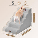 EHEYCIGA Curved Dog Stairs Ramp for High Beds, 5-Step Extra Wide Dog Steps for Small Dogs and Cats, Pet Stairs for High Bed Climbing, Non-Slip Balanced Pet Step Indoor, Light Grey