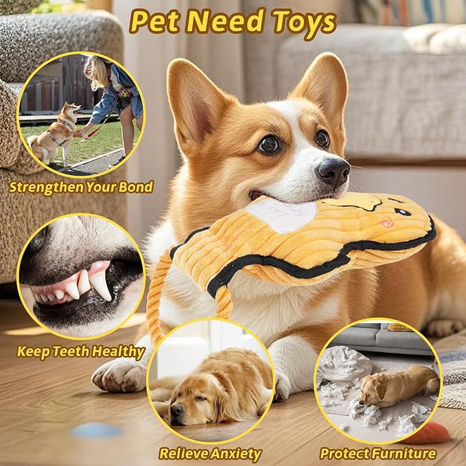 2-Pack Squeaky Dog Toys & Tough Tug of War Set - No Stuffing Chew-Resistant Plush Toys to Keep Them Busy, Best Birthday Gift for Small/Medium/Large Breeds (Ducks & Dino)