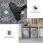 4x8 Washable Kitchen Area Rug: Farmhouse Stain-Resistant Rug for Living Room Bedroom Wide Soft Carpet for Entryway Dining Room Thin Hallway Floor Mat with Non Slip Backing Vintage Home Dcor(4x8,Black)