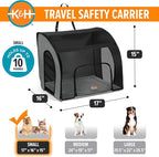 K&H Pet Products Enclosed Dog Cat Car Seat, Travel Safety Carrier for Pets, Dog Travel Car Seat, Soft-Sided Covered Cat Carrier, Washable Pad, Multiple Entrances, Mesh Windows - Small 17 X 16 X 15in