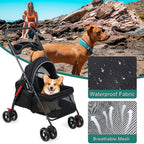 4 Wheels Pet Stroller for Medium Small Dog up to 50lbs, Dog Cat Stroller, Outdoor Travel Pet Folding Strollers, Cat Cage Strollers with Cup Holder, Breathable and Visible Mesh 1 Set