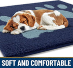 Smiry Dog Door Mat for Muddy Paws, Absorbs Moisture and Dirt, Low-Profile Entryway Mat with Non-Slip Backing, Entry Indoor Outdoor Doormat for Inside Floor (36x24 Inches, Dark Blue, Paw)