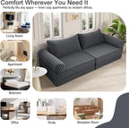 MeMoreCool Convertible Sofa Bed, Folding Floor Couch Bed Queen, Pull Out Sleeper Couch with Pillows, Fold Out Futon Sofa for Bedroom Living Room Small Space, Corduroy Grey