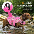 Dog Life Jacket Ripstop Dog Shark Safety Vest Adjustable Preserver with High Buoyancy and Durable Rescue Handle for Small,Medium,Large Dogs, Pink Camouflage XX-Large
