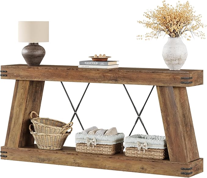 Tribesigns 70.9" Farmhouse Console Table, Long Sofa Table Behind Couch with Storage, Narrow Wooden Console Station, Industrial Rustic Entryway Furniture for Hallway, Entry, Living Room, Brown