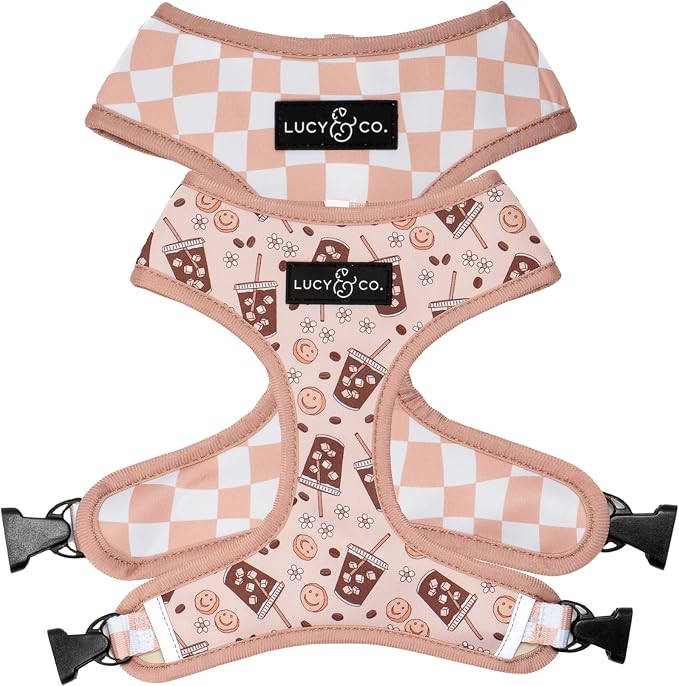 Lucy & Co. Reversible Dog Harness - Water-Repellent Neoprene, Dual-Print Design, Easy Swap Style, Adjustable Comfort Fit - Iced Coffee SZN Reversible Harness - Medium