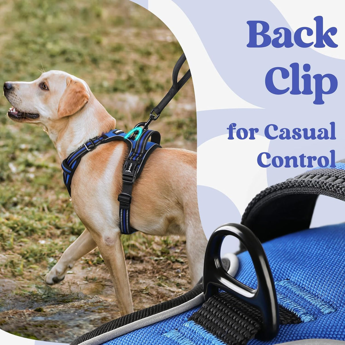 rabbitgoo Dog Harness Medium Sized, No Pull Pet Harness with 3 Buckles, Adjustable Soft Padded Vest with Control Handle, Walking Reflective Pet Vest for Medium Dogs, Blue, M