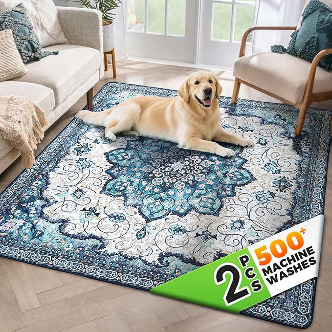 Hompet 2 Pack Super Absorbent Dog Door Mat for Muddy Paws, Washable Pee Pads for Dogs, Reusable Puppy Training Pads, Quick Dry Non-Slip Pet Entryway Rug, Leak-Proof Potty Pad for Indoor Floors 72x72