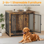 Dog Crate Furniture, Large Dog Crate Furniture, Wooden Cage Kennel Furniture Indoor, Modern Dog Crate with Multi-Purpose Removable Tray, Double-Doors Dog Furniture, Rustic Brown