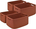 4 Pack Large Storage Basket for Organizing, 17.5"x13"x7" Woven Basket for Shelves, Closet Cube Storage Bins with Wrapped Handle, Cotton Rope Baskets for Kitchen, Clothes, Toys(Oxide Red)