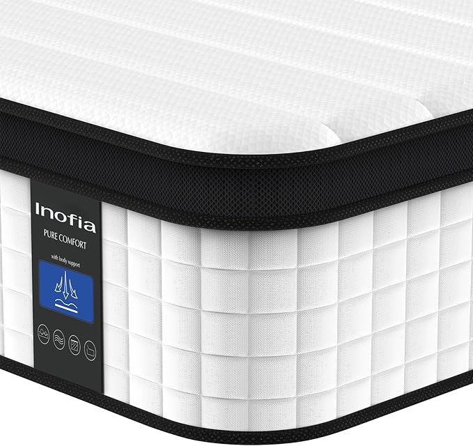 Inofia Twin Mattress, 12 Inch Hybrid Innerspring Single Mattress Cool Bed, Breathable Soft Knitted Fabric Cover, Medium Firmness