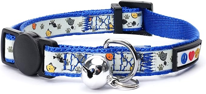 Pawtitas Glow in The Dark Cat Collar with Safety Buckle and Removable Bell Cat Collar Kitten Collar Blue Cat Collar