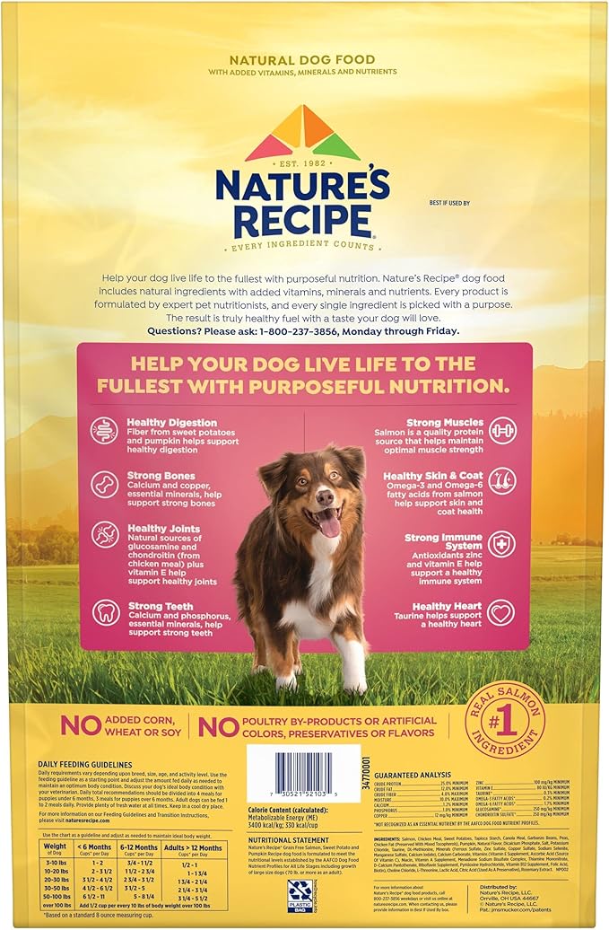 Nature's Recipe Grain Free Dry Dog Food, Salmon, Sweet Potato & Pumpkin Recipe, 12 lb. Bag