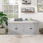 Storage Bench with 4 Doors and Adjustable Shelves, Shoe Bench with Removable Cushion for Living Room, Entryway 42.7" L x 16" W x 17.4" H (Gray Wash)