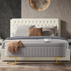 EcoHarbor Living 55.5" Storage Bench Ottoman End of Bed Bench Bedroom Bench, Upholstered Velvet Long Window Bench Large King Size with Gold Legs, Flipping Lid Entryway Footrest (Light Grey)