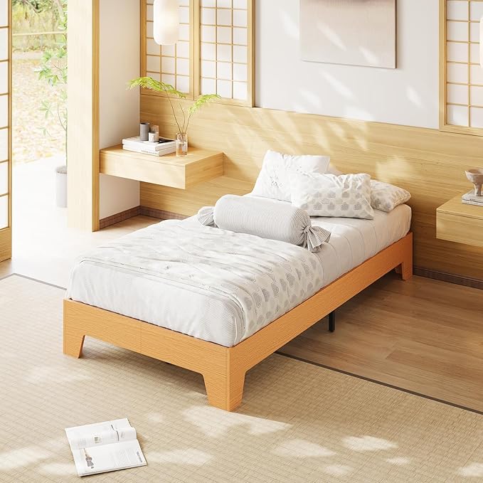Garvee Wood Platform Bed Frame, Twin Size Bed Frame, Wood Slat Support, No Box Spring Needed, Easy Assembly, Noise-Free Design, Underbed Space for Storage