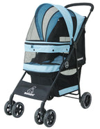 ROODO 4 Wheel Dog Cat Pet Stroller Best Lightweight Foldable Compact Portable Jogger All Terrain Travel Pet Gear Puppy Doggie Bunny Kitty Stroller for up to 30lbs Medium Small Dogs Cats(Sky Blue)