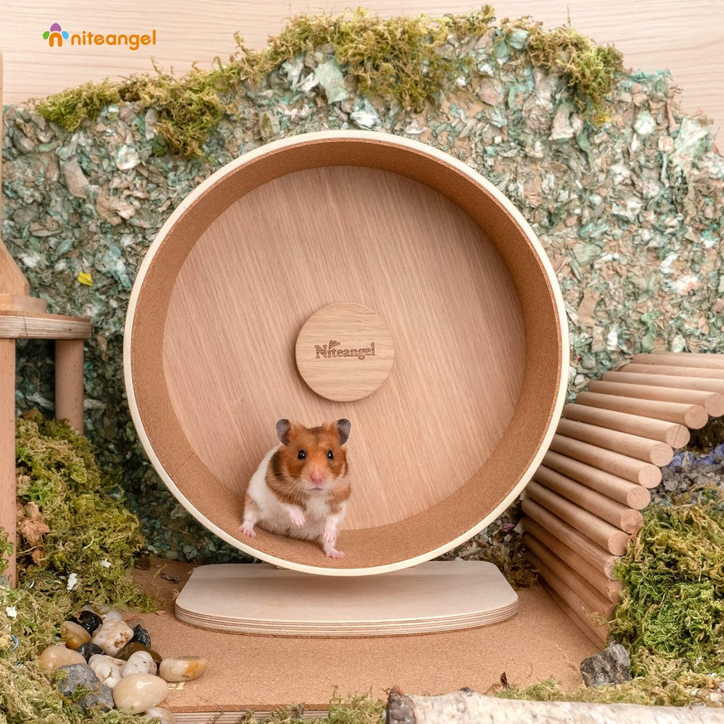 Niteangel Wooden Hamster Exercise Wheel: - Silent Hamster Running Wheel for Hamsters Gerbil Mice and Other Similar-Sized Small Pets (M)