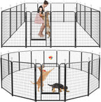 Dog Playpen Outdoor Extra Wide 16 Panels Heavy Duty Dog Fence 50" Height Anti-Rust with Doors Portable for RV Camping Yard, Total 42FT, 140 Sq.ft, Snowy Black