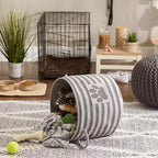 Bone Dry Pet Storage Collection Striped Paw Patch Bin, Medium Round, Gray