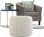 SIMPLIHOME Coates Boho Round Macrame Pouf in Natural Cotton for the Living Room, Bedroom and Kids Room